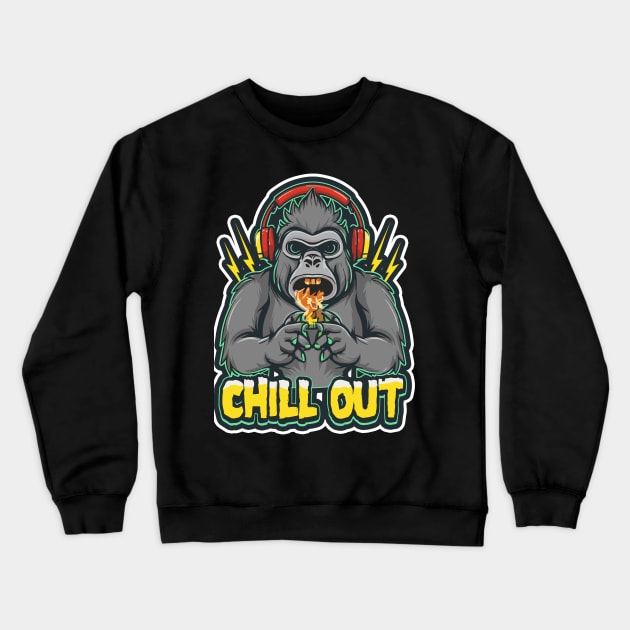 Urban Vibe: Gorilla Wearing Headphones Crewneck Sweatshirt by diegotorres